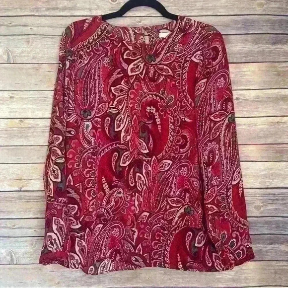 J Jill Floral Blouse Top Womens Size Small Long Sleeve Flowing Paisley - Picture 1 of 8